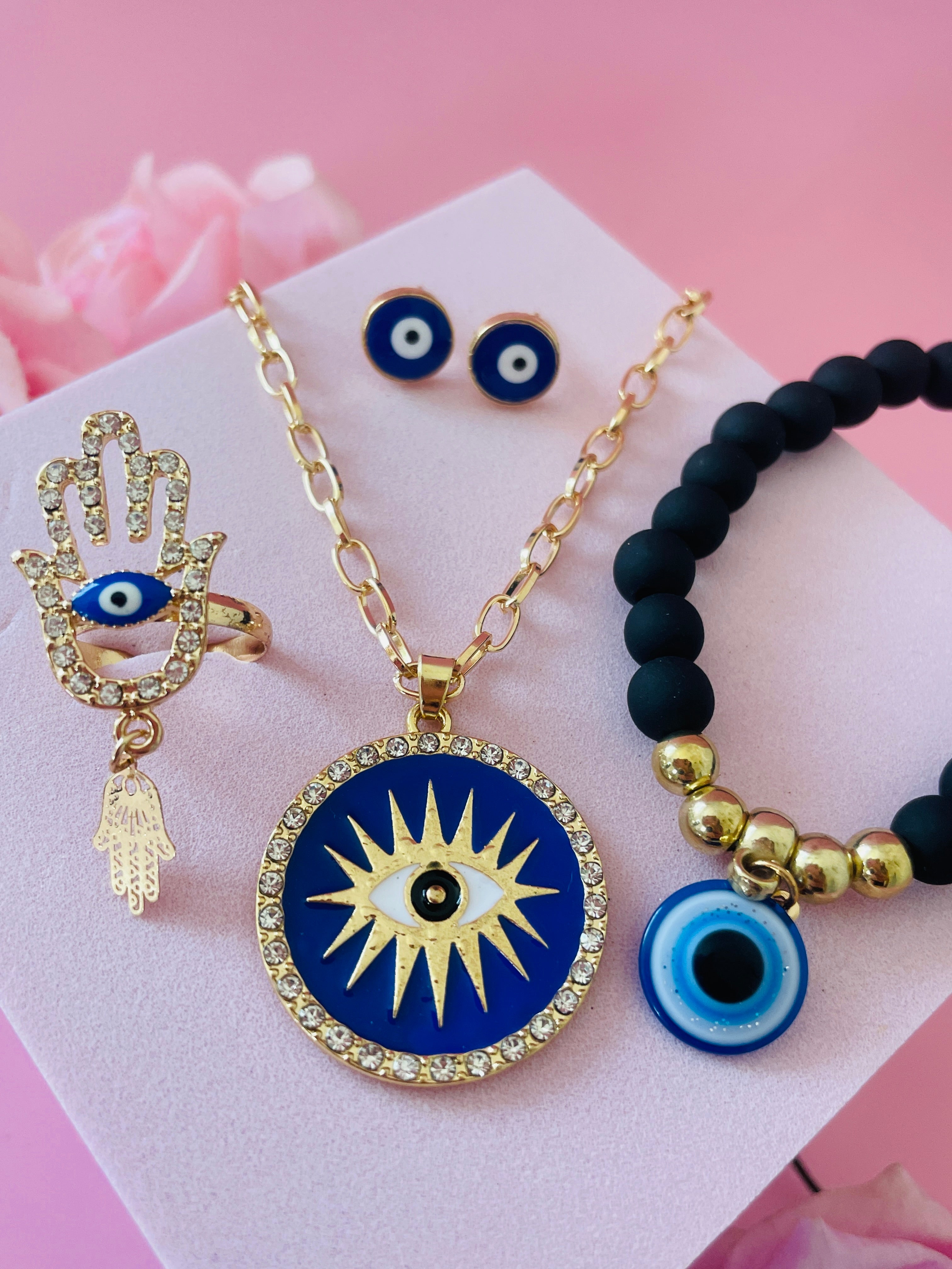 MTLEE 3 Pieces Evil Eye Jewelry Set for Women Blue India